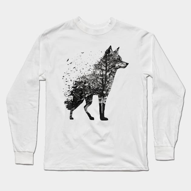 Wolf Tree Decay Drawing Animal Print Art Wolf Long Sleeve T-Shirt by elmiragokoryan